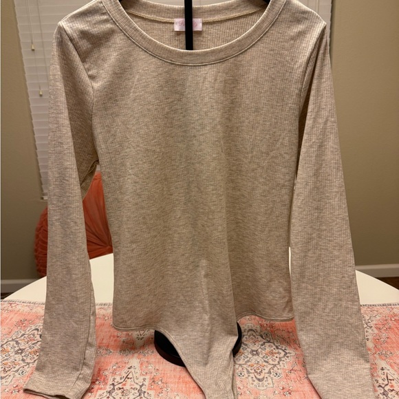 Pink Lily Tops - Pink Lily Heathered Gray Long Sleeve Bodysuit